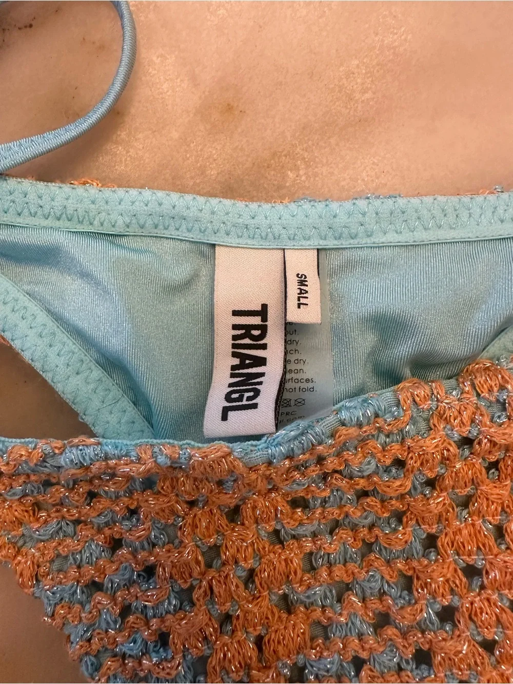 triangl swimwear Blue and Orange Crochet Triangle Bikini